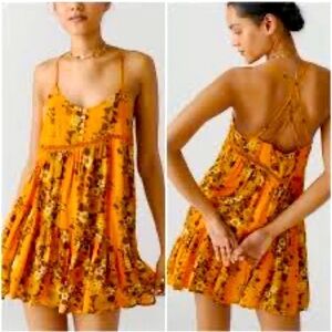 Urban Outfitters Georgia Flower Orange Spaghetti Strap Mini Sundress